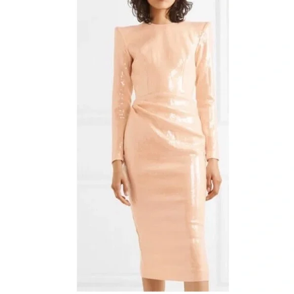 NWT Alex Perry nude sequin long sleeve midi cocktail dress US 6 $2750 Retail - Picture 5 of 13